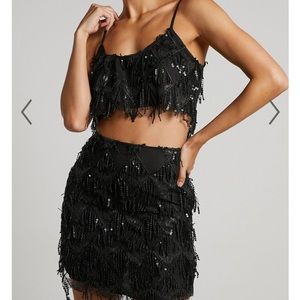 REPUTATION ERAS TOUR Black Sequin Skirt and Crop Top Set